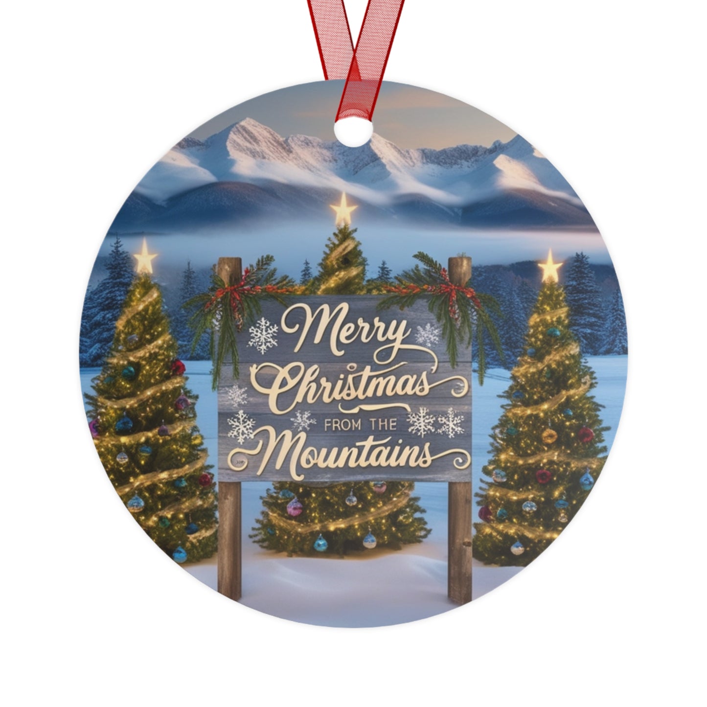 Merry Christmas From Mountains Ornaments |Christmas Adventure Metal Ornaments