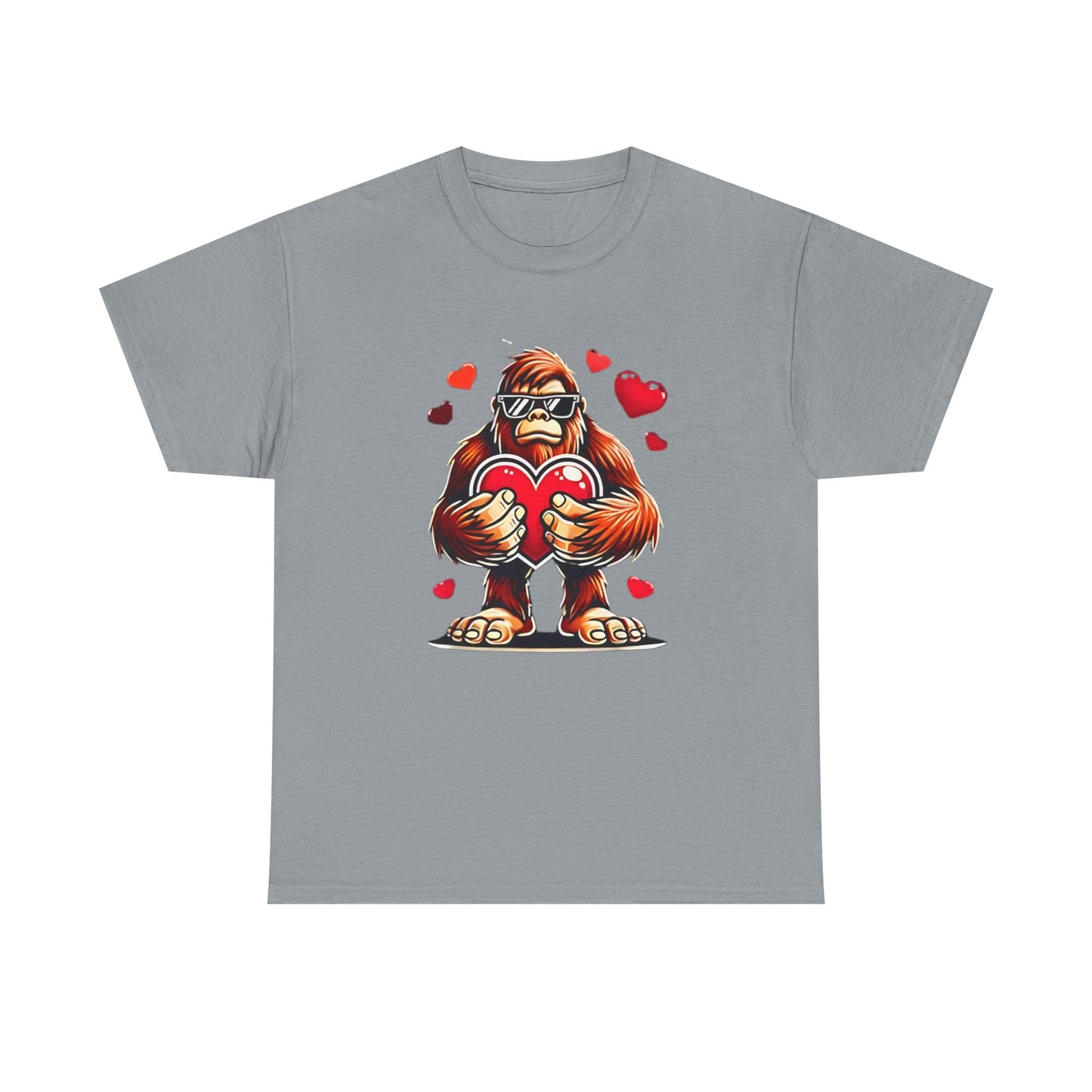 Bigfoot Heart Sunglasses T-Shirt, Funny Sasquatch Shirt, Valentines Day Tee, Unisex Cotton Top, Gift for Boys