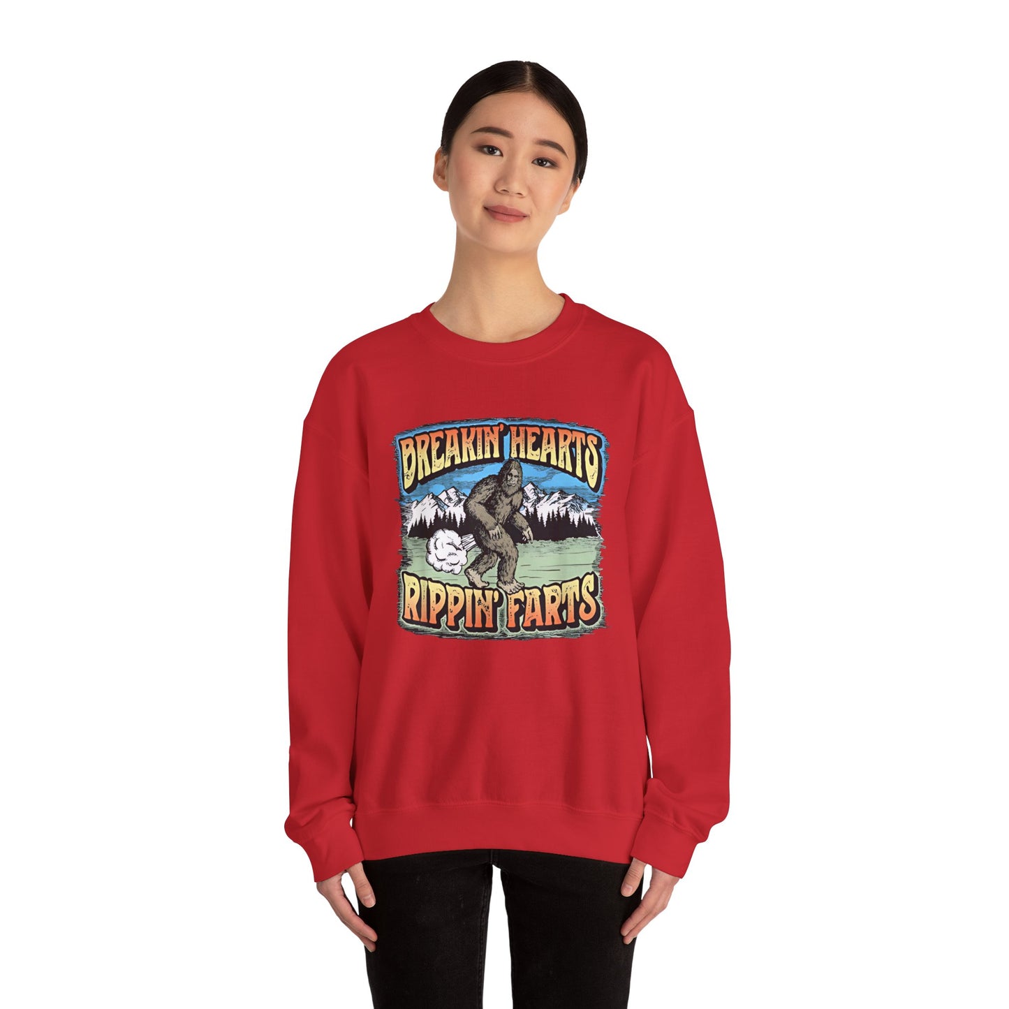 Adventure Breakin’ Hearts Rippin’ Farts Bigfoot 80s Sweatshirt