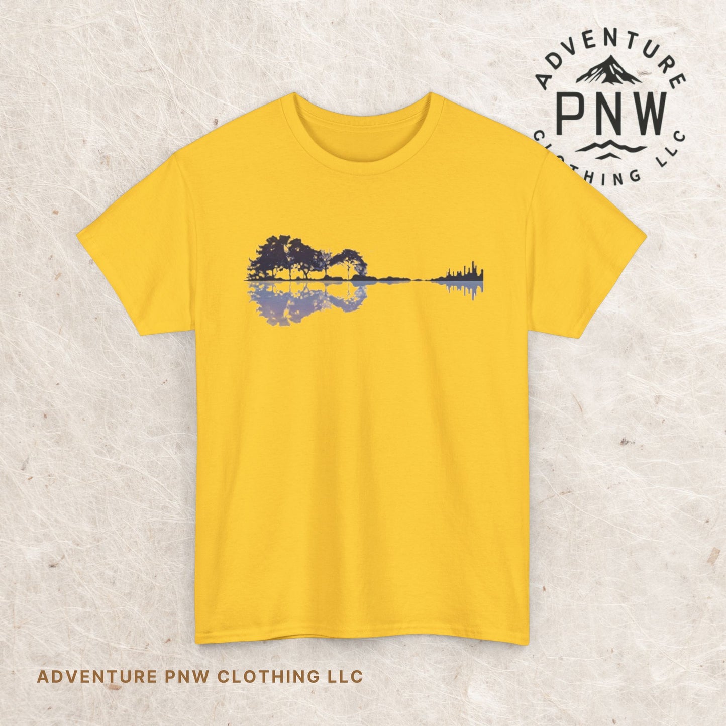Nature Guitar Men T-Shirt, Creative Guitar Printed Tee for Glamping & Adventure, Outdoorsy Shirt