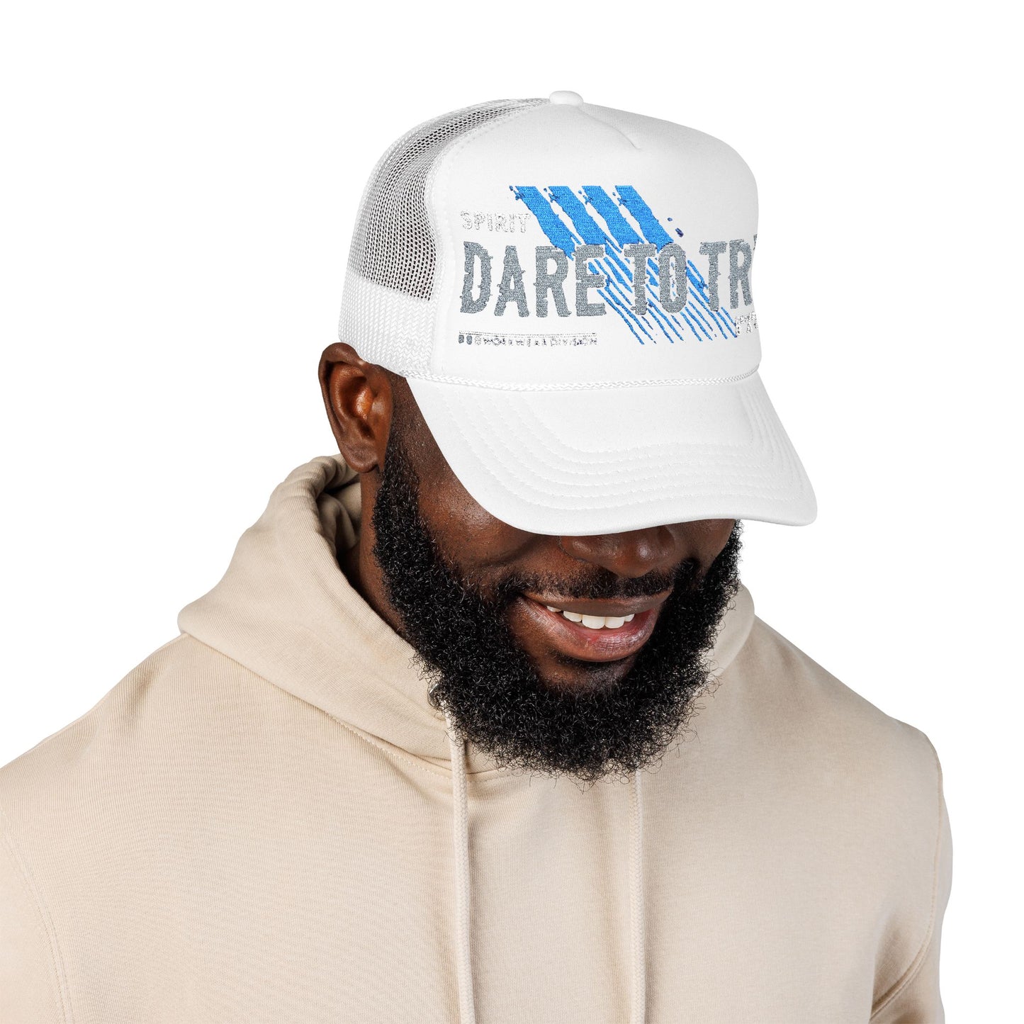 Dare to Try Foam Trucker Hat, Motivational Embroidery Cap, Cool Casual Wear, Gift for Adventurers, Unique Fashion Statement