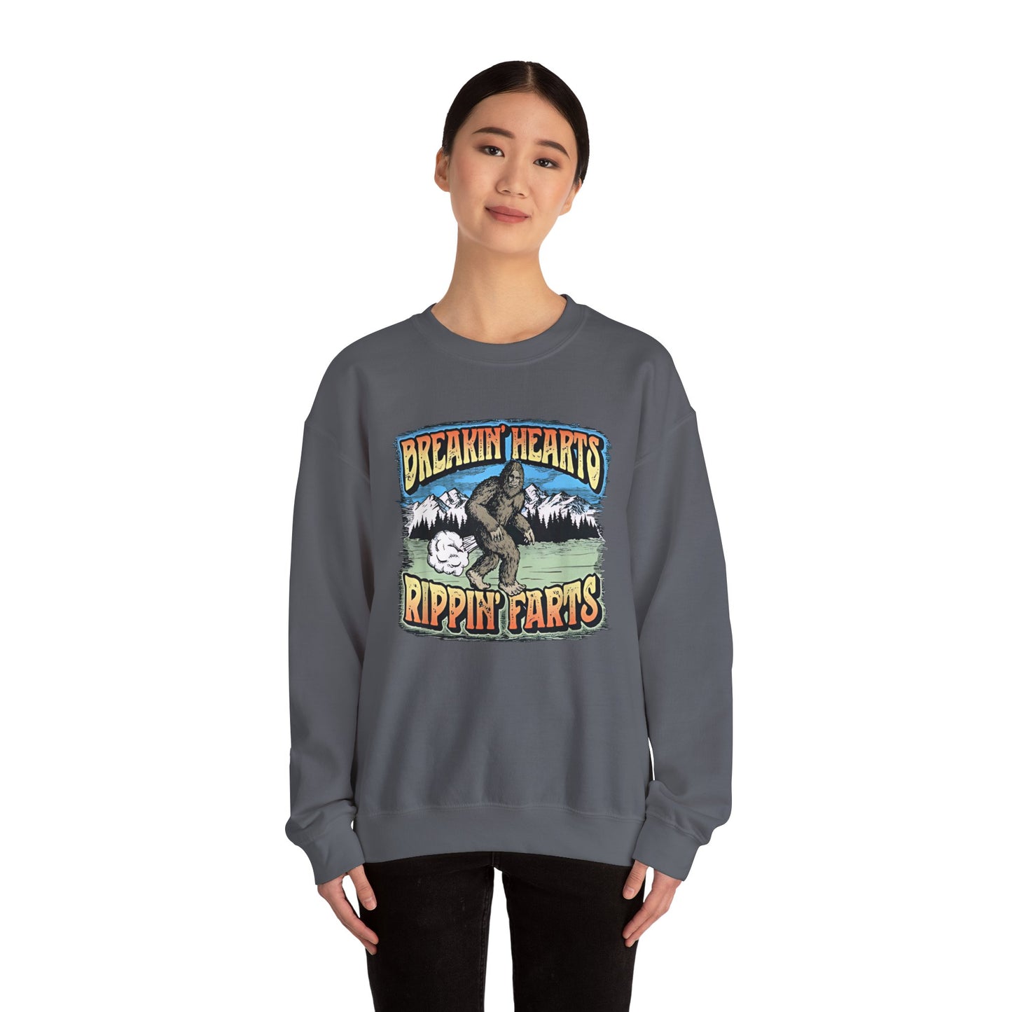Breakin Hearts Rippin Farts Funny Sasquatch Bigfoot 80s Unisex Sweatshirt - Funny Gift, Bigfoot Lover, Funny Sweatshirt, Sasquatch Shirt,