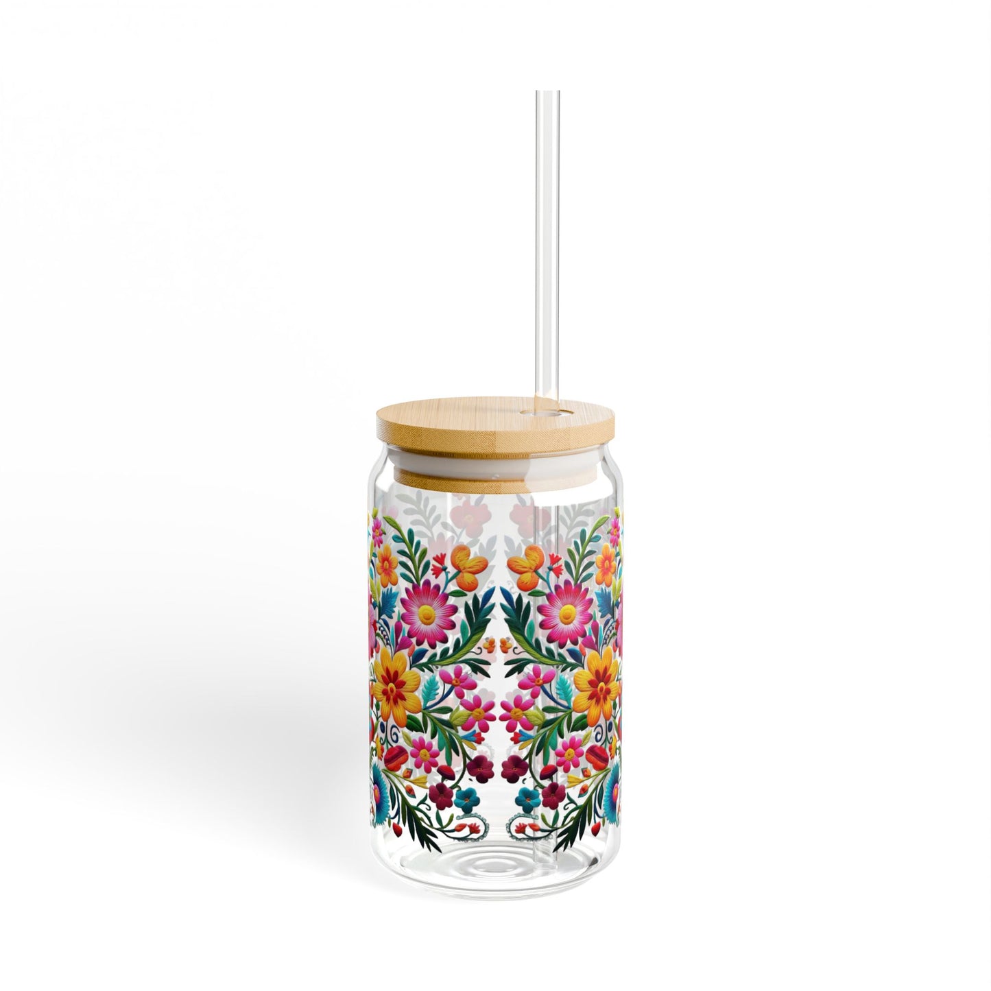 Floral Sipper Glass, 16oz - Cute Nature Flower Cup, Wildflower Tumbler, Spring Season Drinkware, Valentine's Day Gift For Her