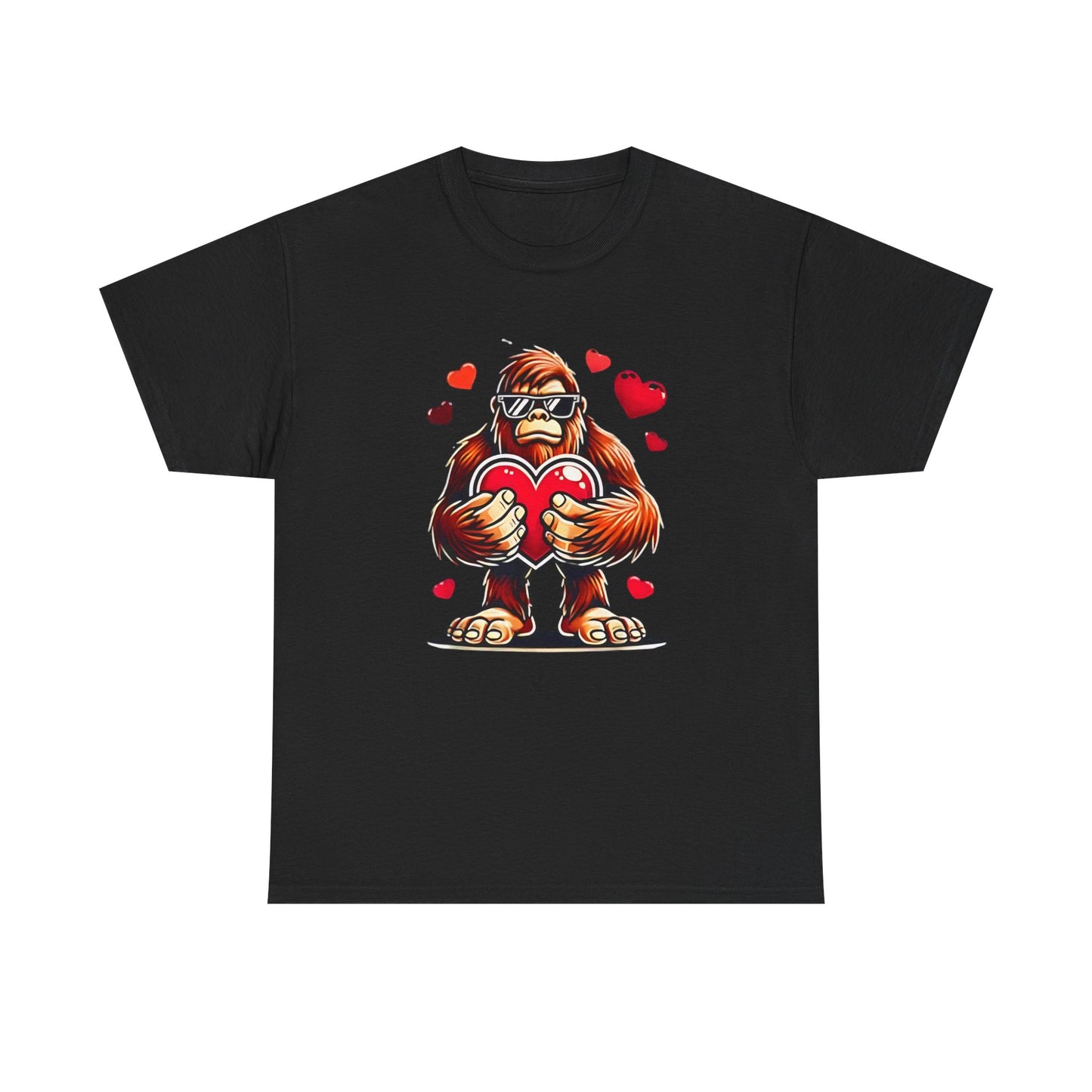 Bigfoot Heart Sunglasses T-Shirt, Funny Sasquatch Shirt, Valentines Day Tee, Unisex Cotton Top, Gift for Boys