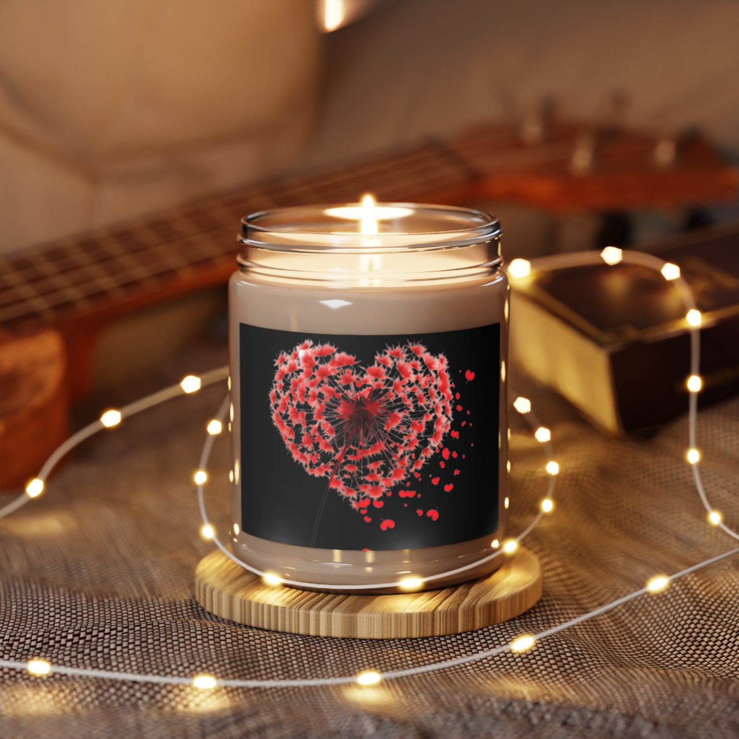 Dandelion Heart Candle, Valentine Candle, Wildflower Candle, 9oz Scented Candle, Lovers Candle, Gift for Valentines, Valentine Flower