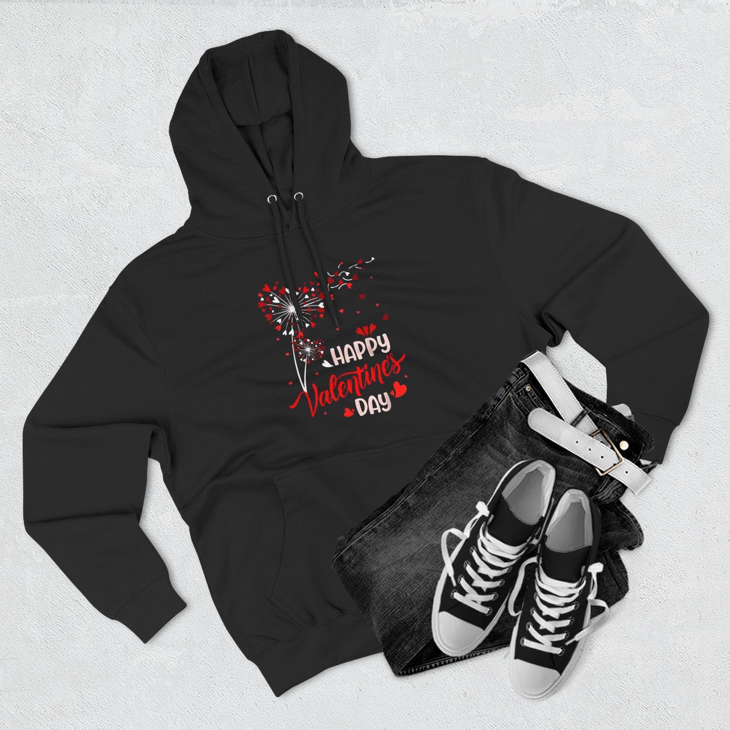 Dandelion Heart Three-Panel Fleece Hoodie, Happy Valentines Day Sweatshirt, Wildflower Hoodie, Lovers Hoodie, Valenties Gift, Valentines Day