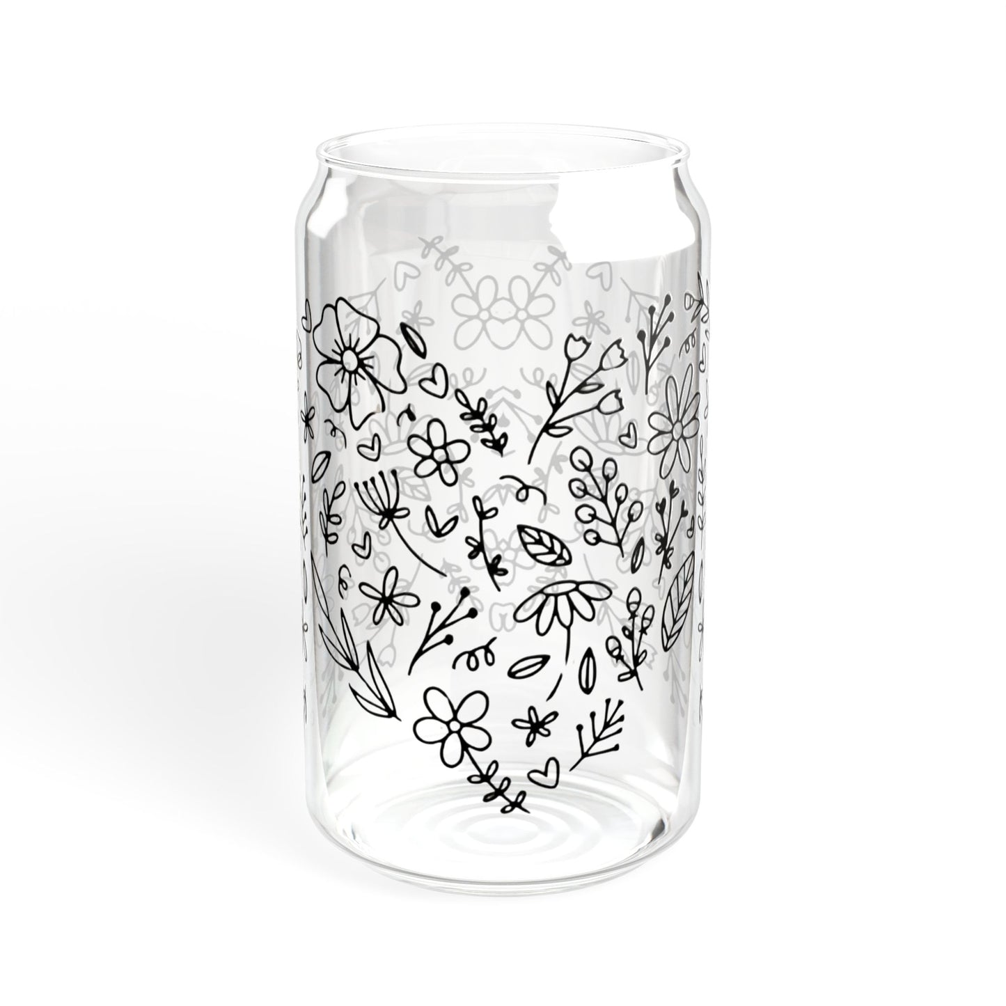 Floral Heart Sipper Glass, Boho Flower Heart Design Sipper Glass, Cute Nature Lover Sipper Glass, Minimalist Botanical Heart Sipper Glass,