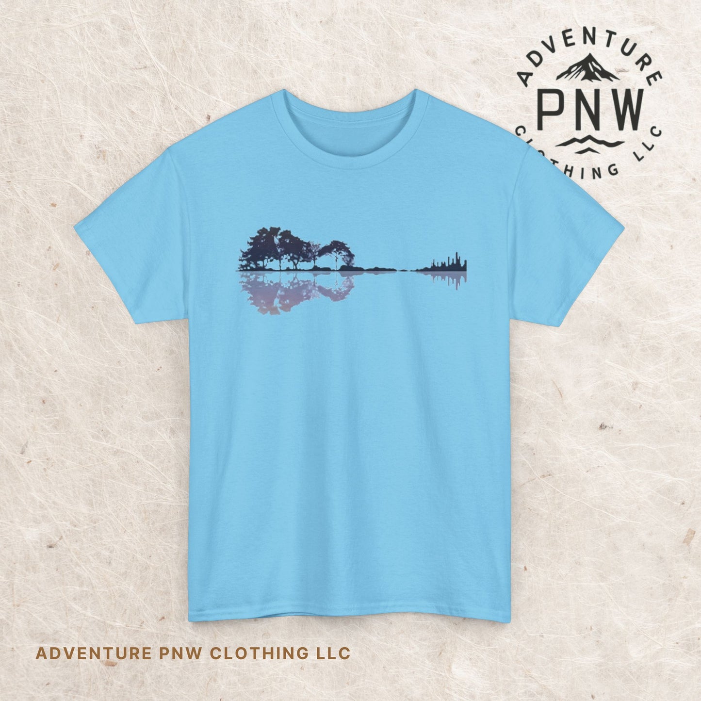 Nature Guitar Men T-Shirt, Creative Guitar Printed Tee for Glamping & Adventure, Outdoorsy Shirt