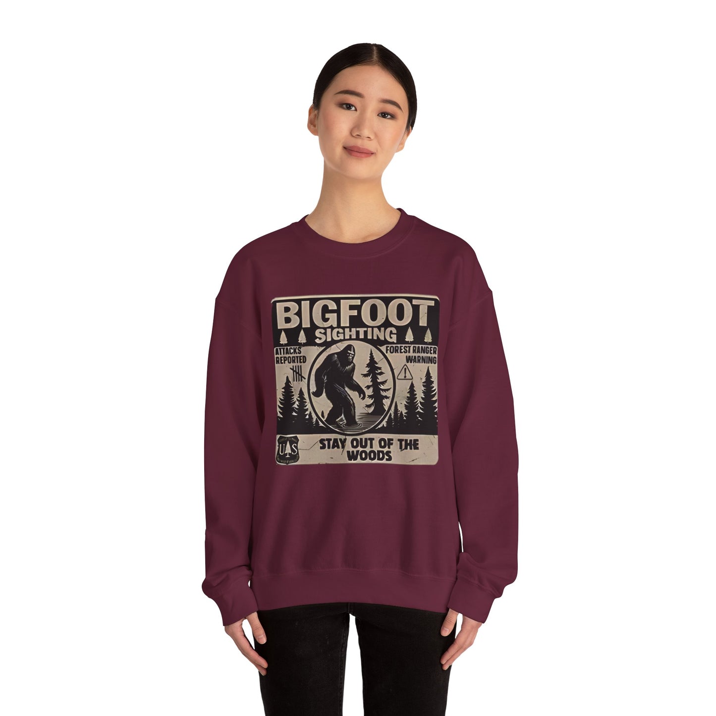 Bigfoot Sighting Retro Sweatshirt, Funny Sasquatch Crewneck, Ranger Warning Forest Attacks Vintage Jumper, Stay Out Woods Unisex Hoodie,