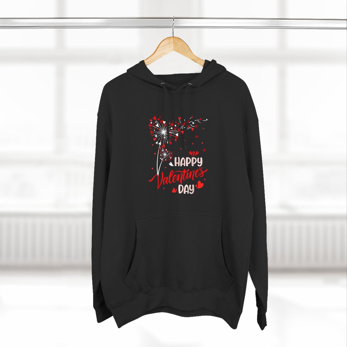 Dandelion Heart Three-Panel Fleece Hoodie, Happy Valentines Day Sweatshirt, Wildflower Hoodie, Lovers Hoodie, Valenties Gift, Valentines Day