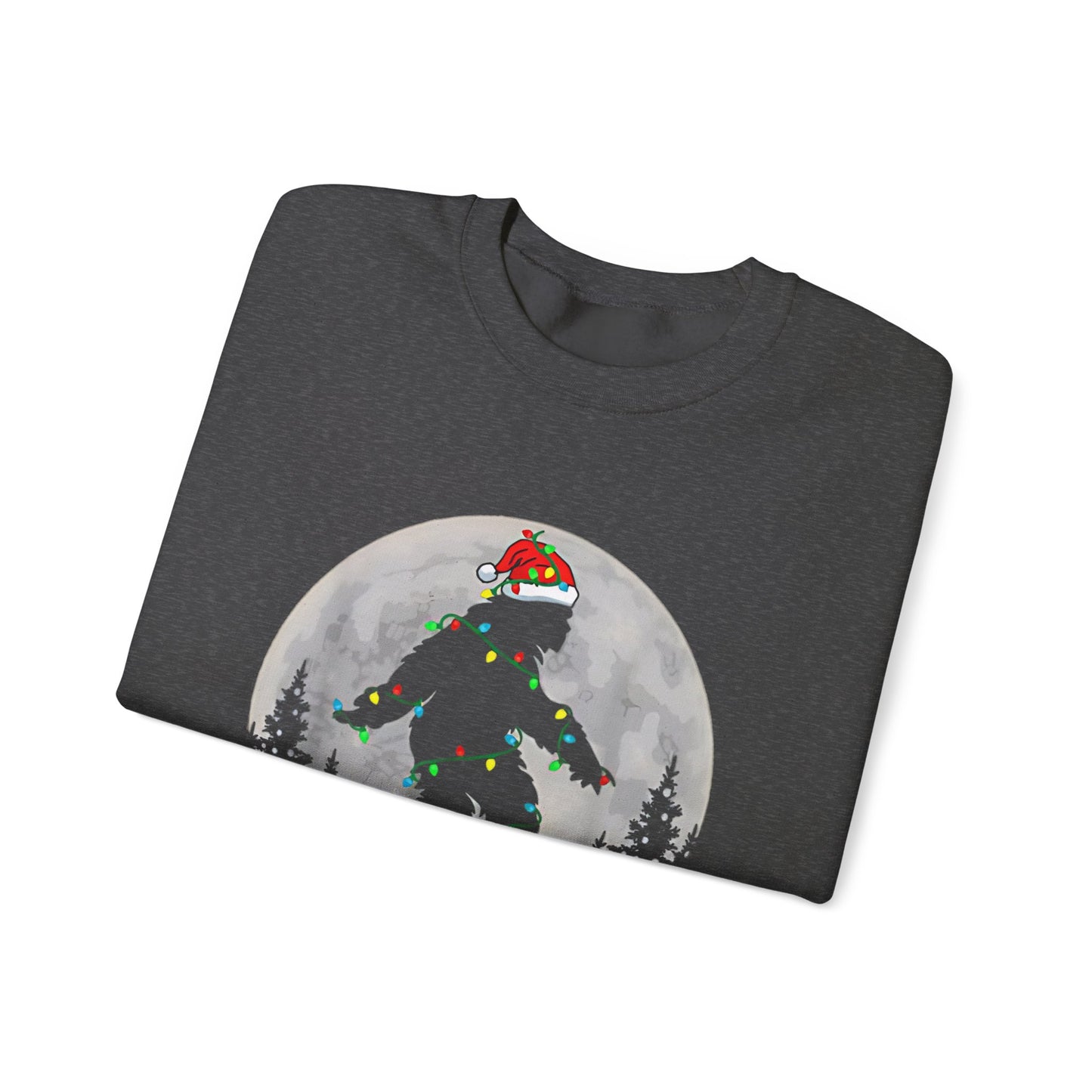 Bigfoot Santa Christmas Tree Lights Sweatshirt, Xmas Sasquatch Jumper, Funny Unisex Holiday Pullover, Novelty Winter Gift, Ugly Sweater