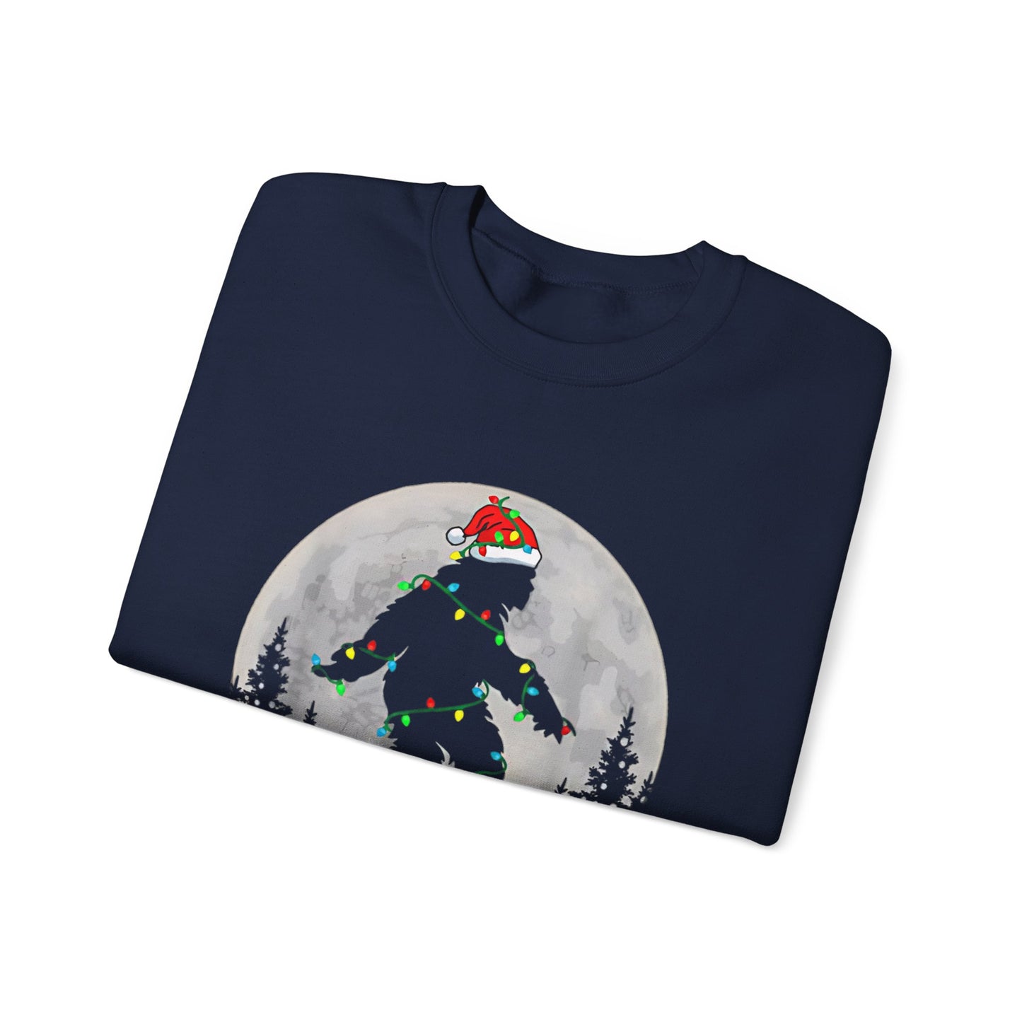 Bigfoot Santa Christmas Tree Lights Sweatshirt, Xmas Sasquatch Jumper, Funny Unisex Holiday Pullover, Novelty Winter Gift, Ugly Sweater