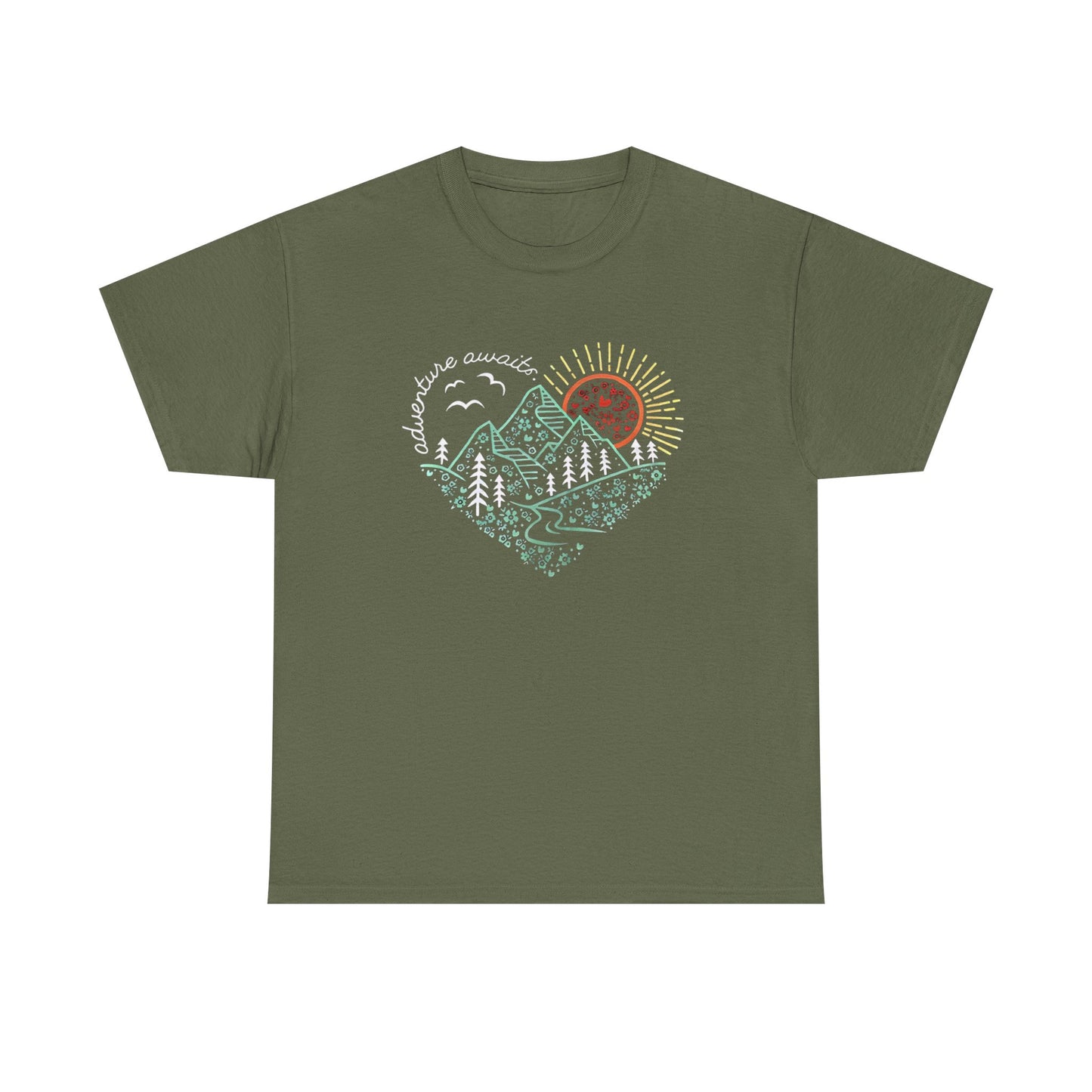 Adventure Awaits Unisex Tee, Mountain Hiker Nature Camping Shirt, Gift for Vacation, Outdoor Enthusiast Apparel, Wilderness Explorer Top