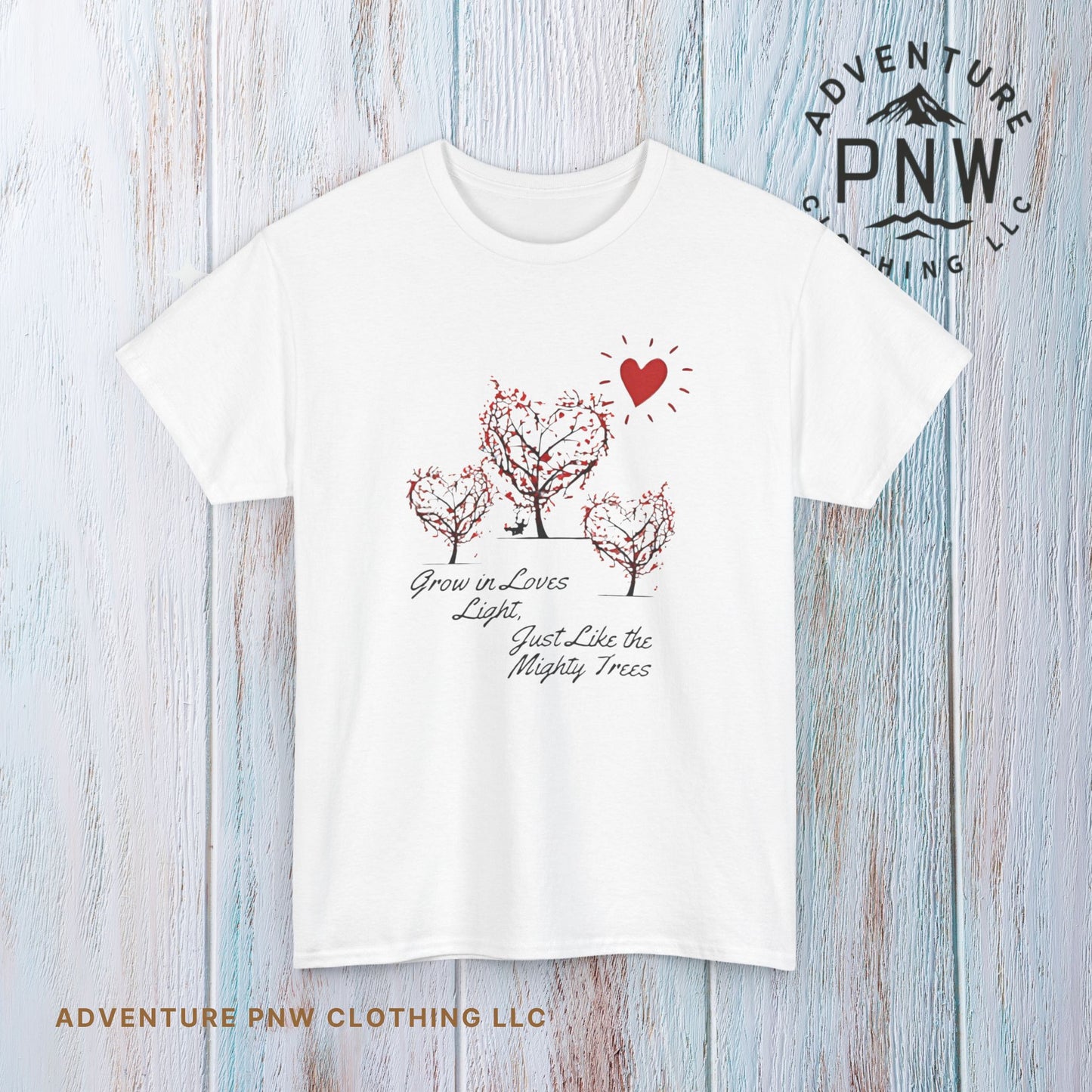 Grow in Love's Light Tree Heart T-Shirt, Outdoors Campers Top, Forest, Nature Lovers Gift, Love Shirt, Valentines day unisex Tshirt