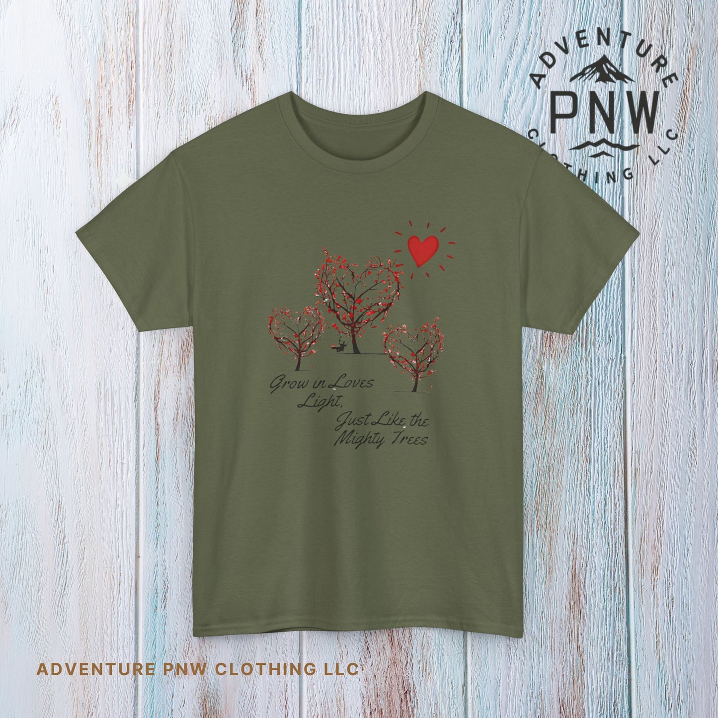 Grow in Love's Light Tree Heart T-Shirt, Outdoors Campers Top, Forest, Nature Lovers Gift, Love Shirt, Valentines day unisex Tshirt