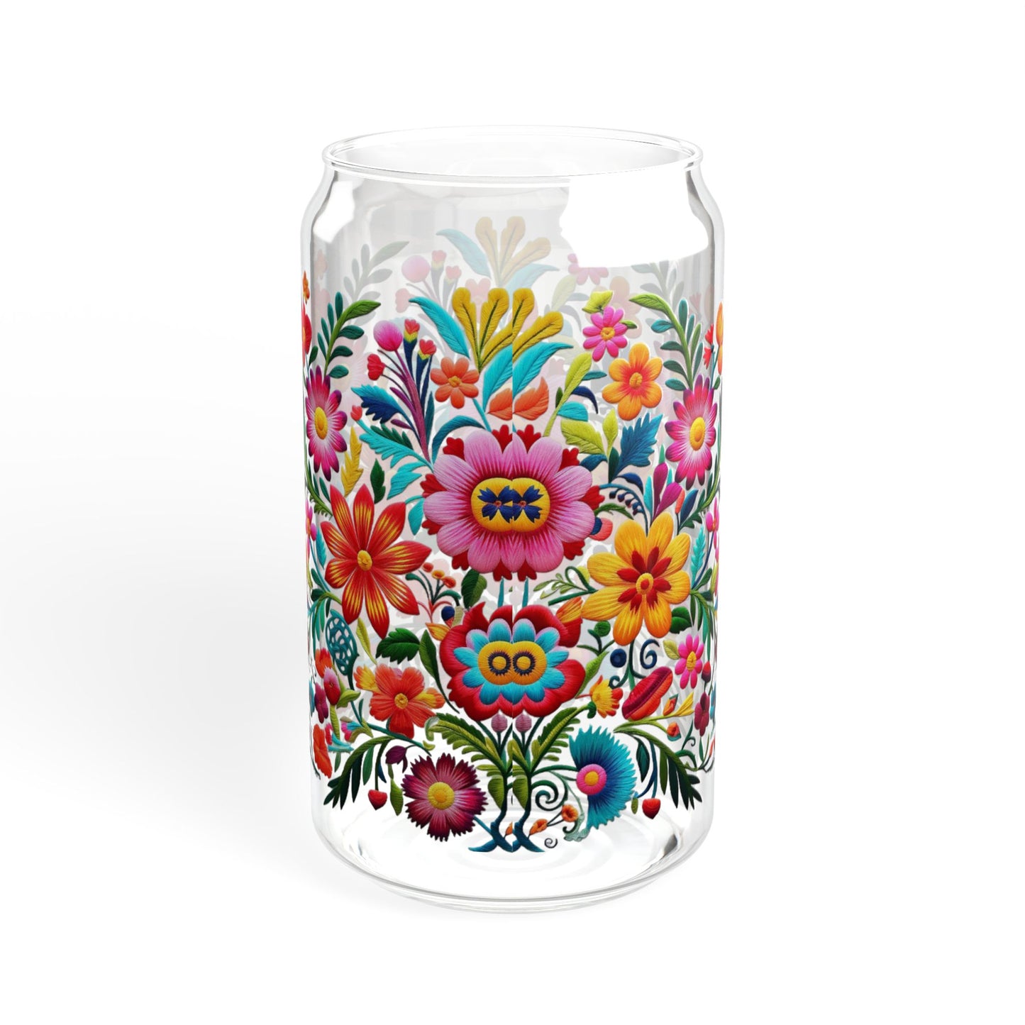 Floral Sipper Glass, 16oz - Cute Nature Flower Cup, Wildflower Tumbler, Spring Season Drinkware, Valentine's Day Gift For Her