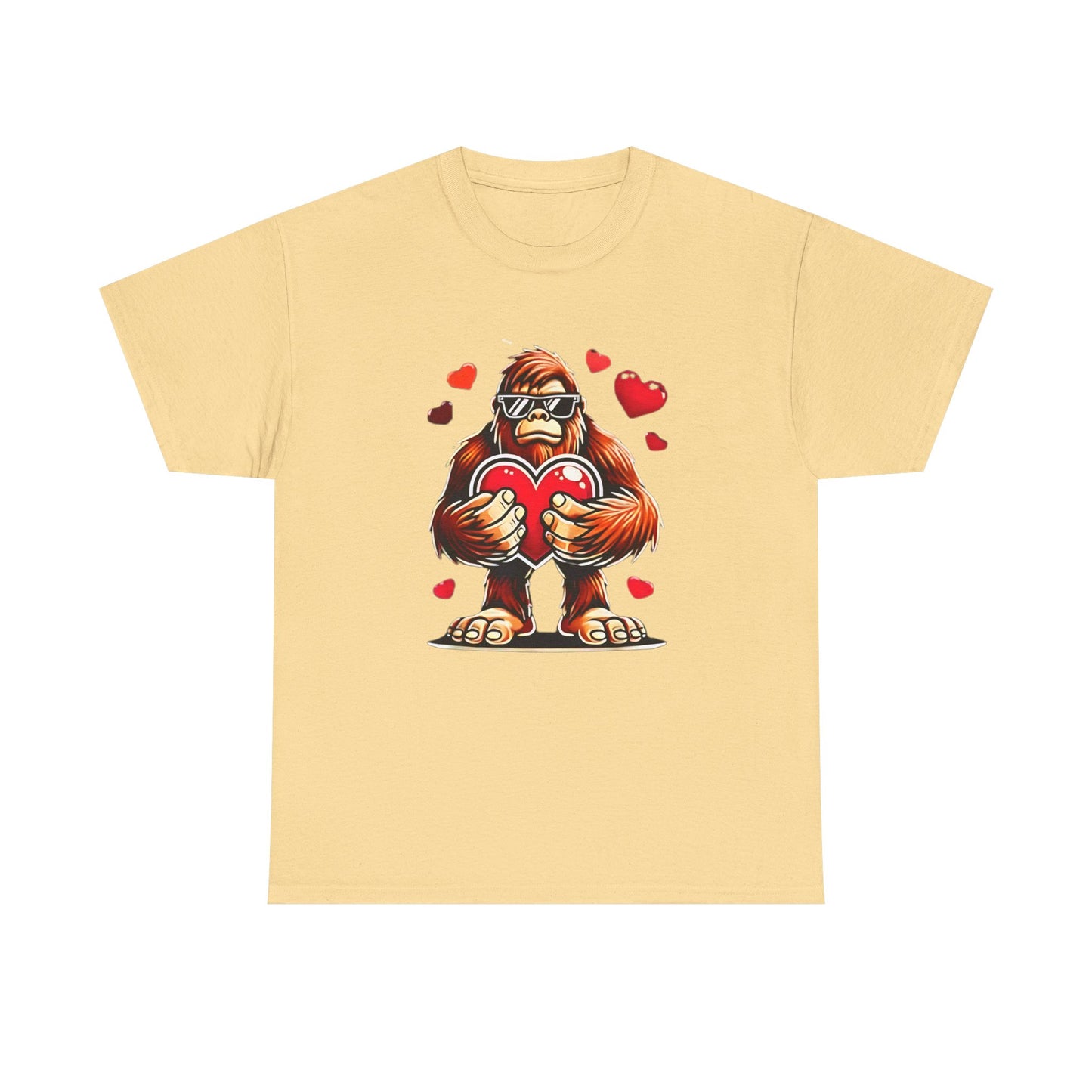Bigfoot Heart Sunglasses T-Shirt, Funny Sasquatch Shirt, Valentines Day Tee, Unisex Cotton Top, Gift for Boys