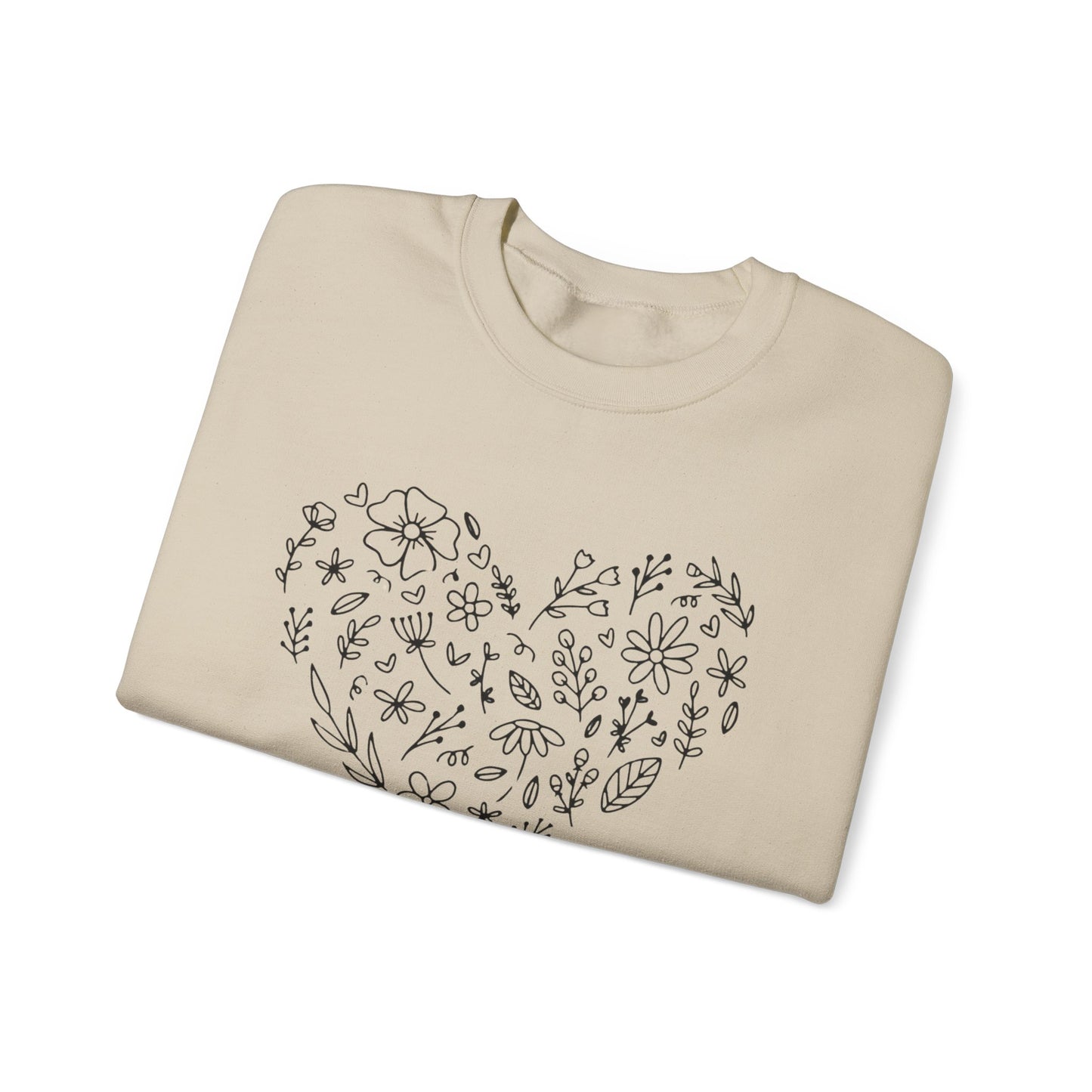 Floral Heart Sweatshirt, Boho Flower Heart Design Sweatshirt, Cute Nature Lover Sweatshirt, Botanical T-Shirt, Valentine's Day Gift for Her
