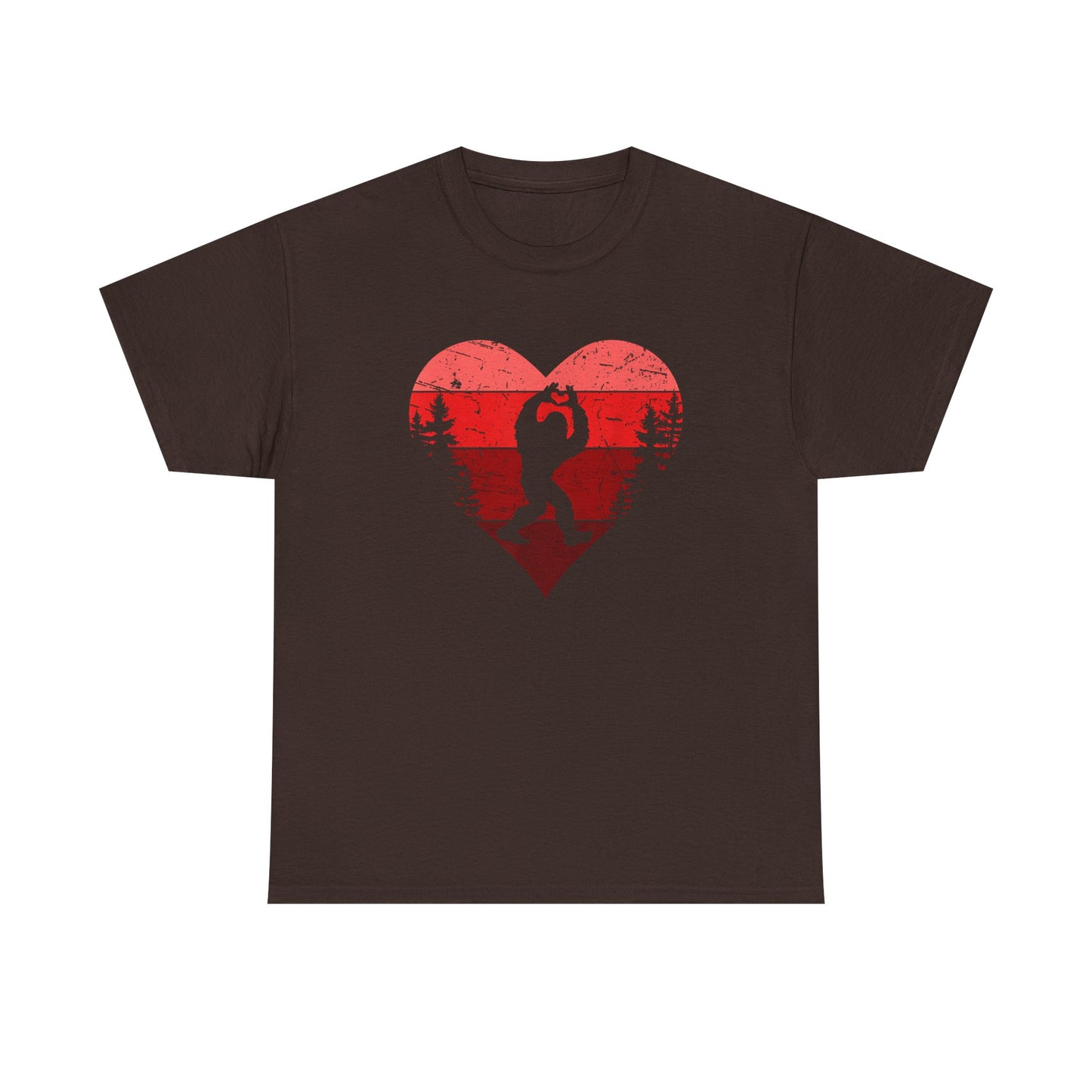 Retro Valentines Day Bigfoot T-Shirt, Sasquatch Love with Heart Hand Gesture, Funny Romantic Gift for Him or Her, Valentines Day Apparel,