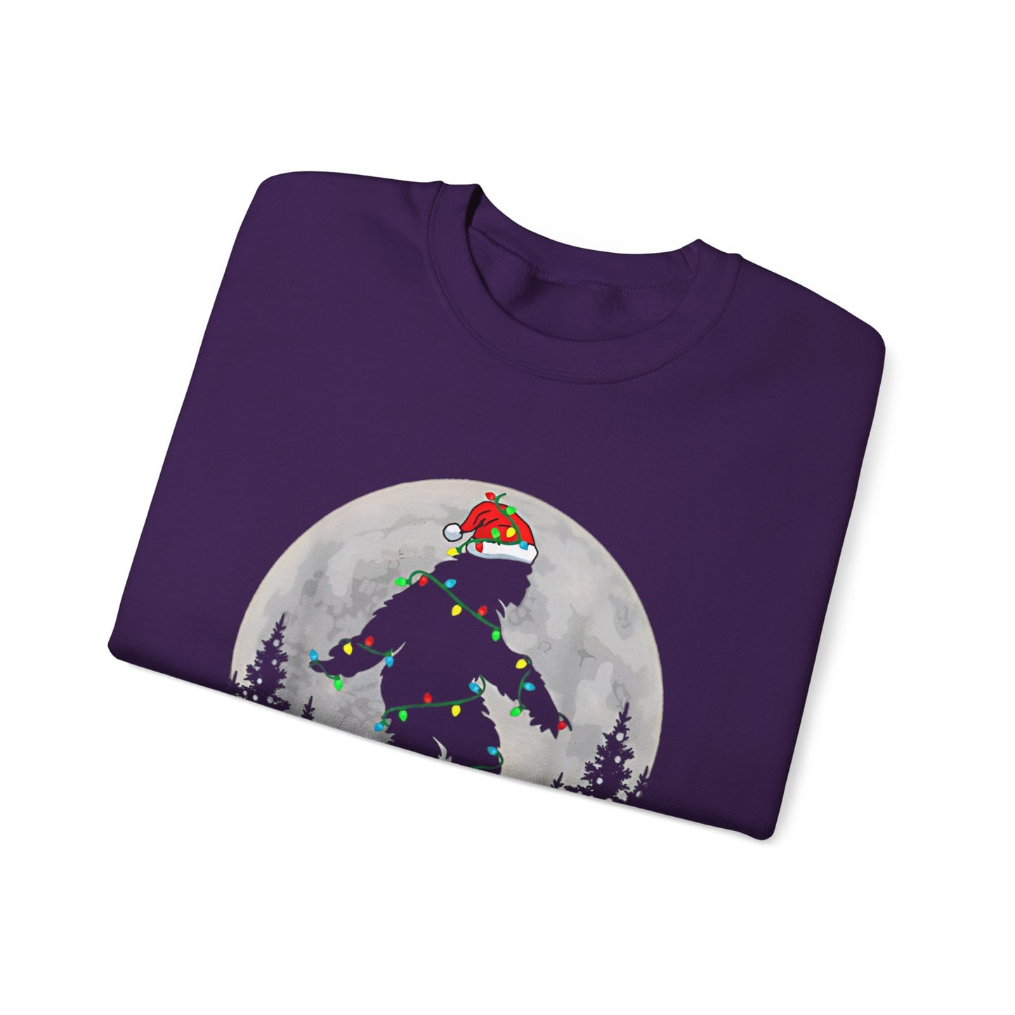 Bigfoot Santa Christmas Tree Lights Sweatshirt, Xmas Sasquatch Jumper, Funny Unisex Holiday Pullover, Novelty Winter Gift, Ugly Sweater