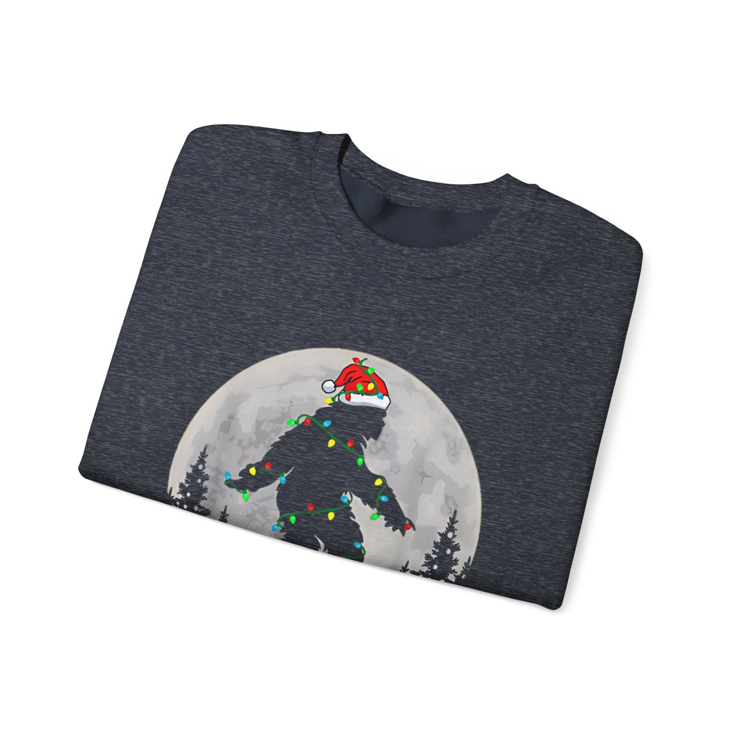 Bigfoot Santa Christmas Tree Lights Sweatshirt, Xmas Sasquatch Jumper, Funny Unisex Holiday Pullover, Novelty Winter Gift, Ugly Sweater