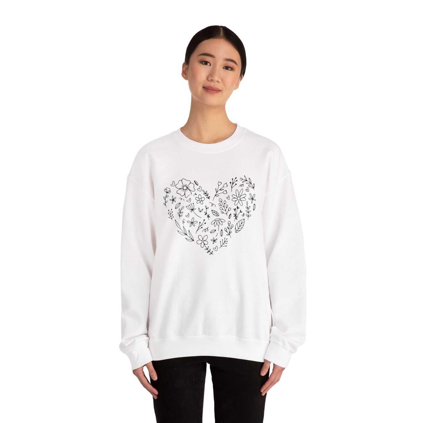 Floral Heart Sweatshirt, Boho Flower Heart Design Sweatshirt, Cute Nature Lover Sweatshirt, Botanical T-Shirt, Valentine's Day Gift for Her