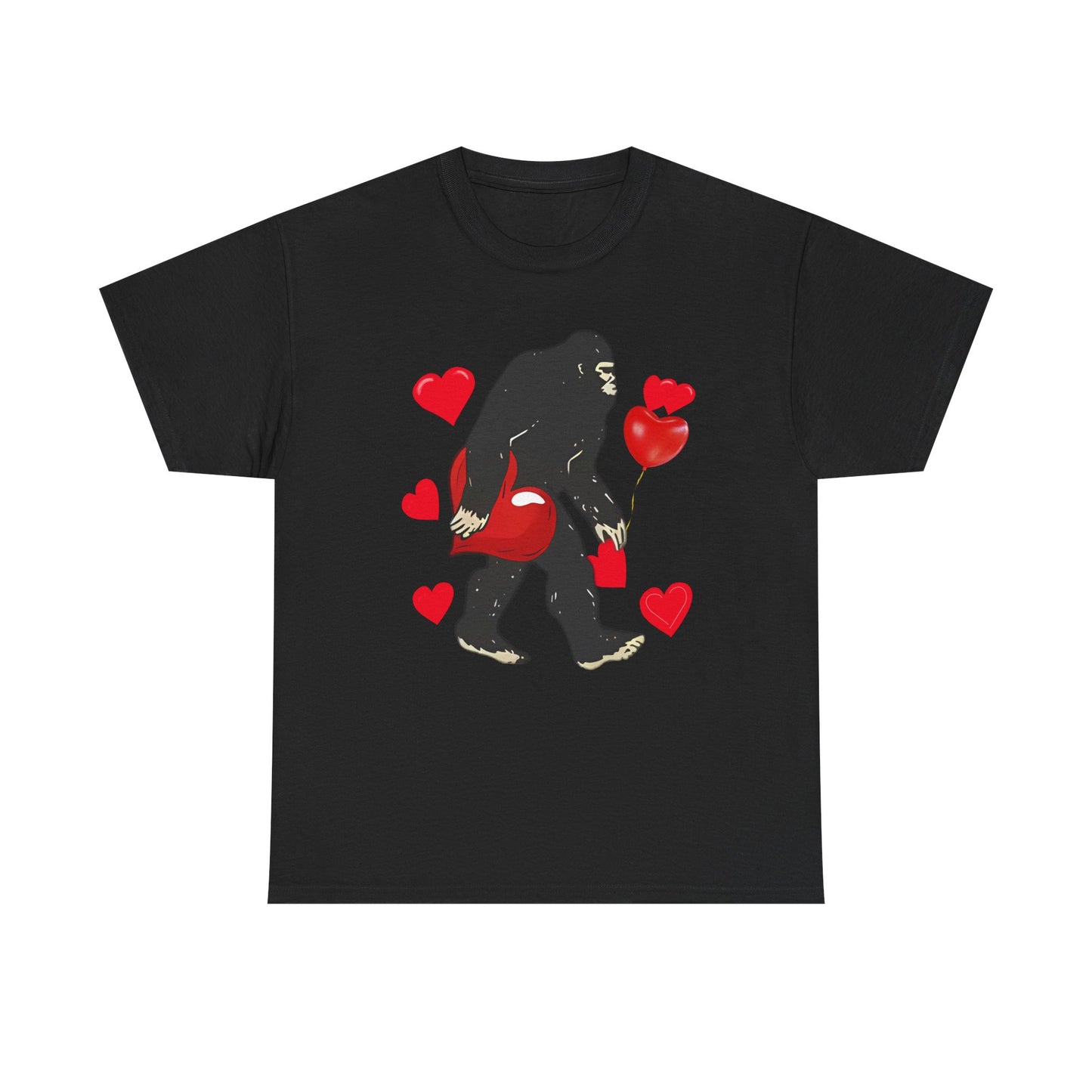 Bigfoot Valentine Shirt, Funny Bigfoot Love Tee, Valentines Day Gift, V-Day Heart T-Shirt, Unisex Heavy Cotton Tee, Sasquatch Valentine