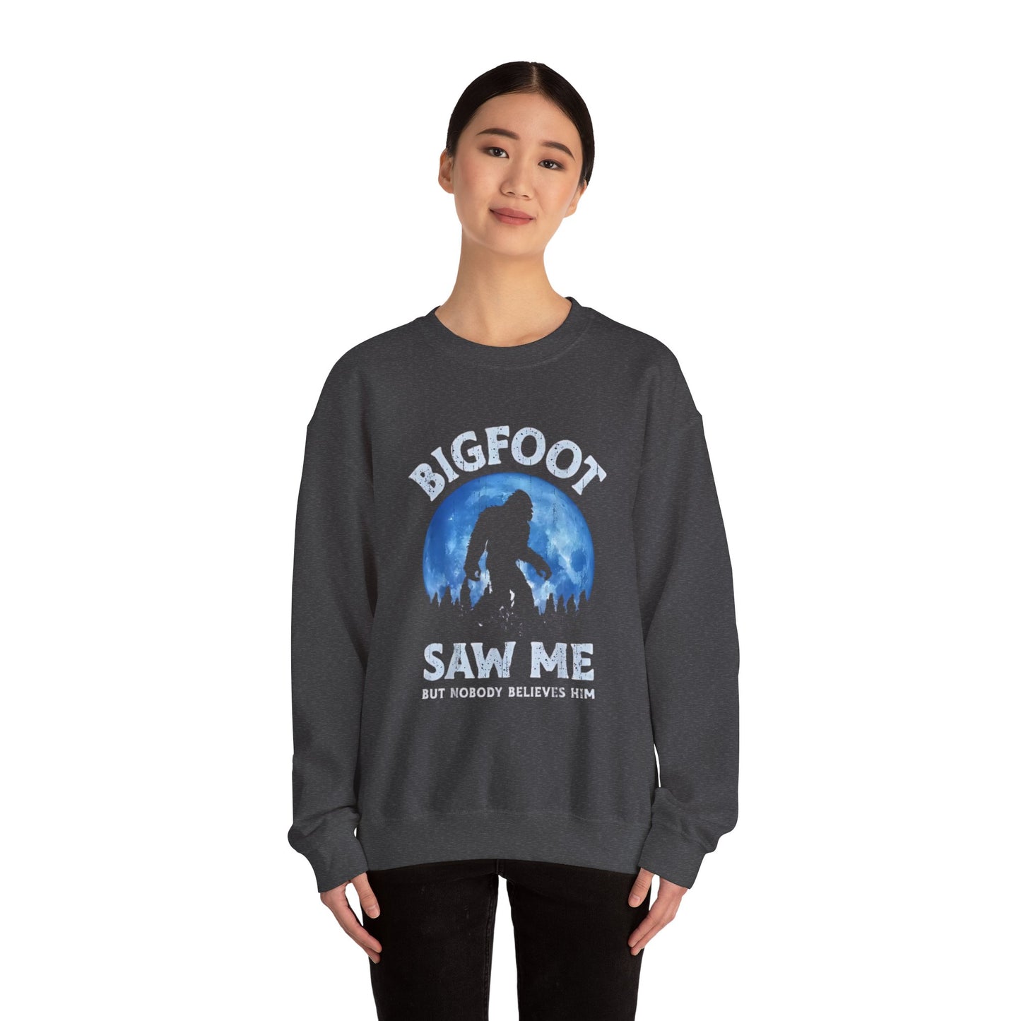 Funny Sasquatch Vintage Unisex Sweatshirt, Bigfoot Saw Me Shirt, Gift for Cryptid Lover, Yeti Graphic Pullover, Cryptozoology Crewneck