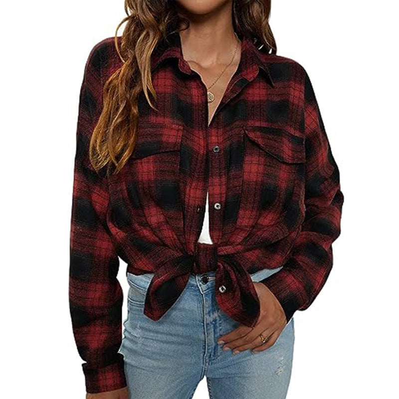 Autumn & Winter Flannel Plaid Pocket Shirt red-Adventure PNW Clothing LLC