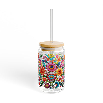 Floral Sipper Glass, 16oz - Cute Nature Flower Cup, Wildflower Tumbler, Spring Season Drinkware, Valentine's Day Gift For Her