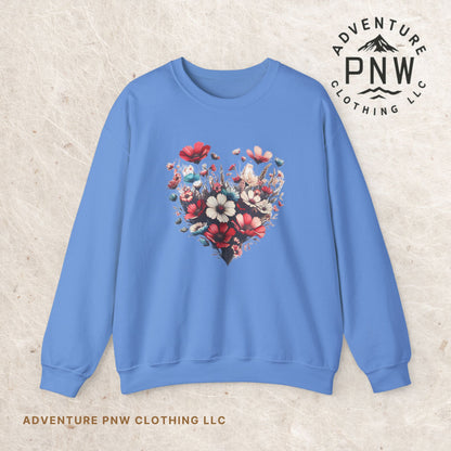 Heart Shaped Flowers Sweatshirt - Floral Graphic Shirt, Botanical Garden Lover Gift, Romantic Nature Print Apparel, Spring Blossoms Top,