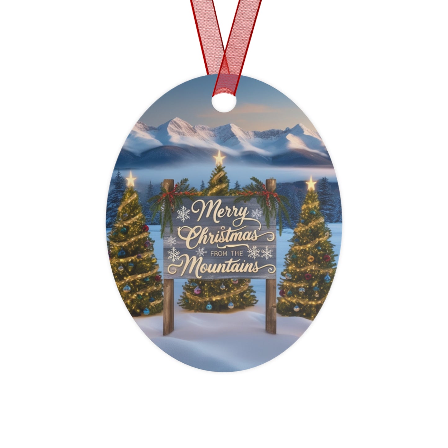 Adventure Merry Christmas Mountains Metal Ornament