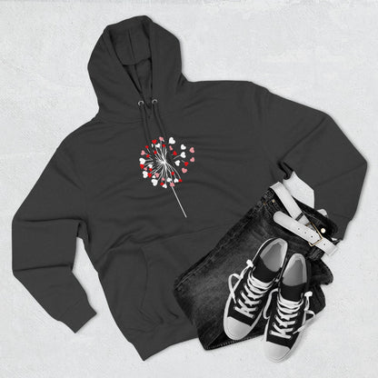 Dandelion Heart Three-Panel Fleece Hoodie, Valentine Wildflower Sweatshirt, Lovers Hoodie Gift, Romantic Dandelion Hoodie, Valentines Day