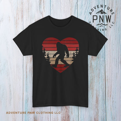 Bigfoot Heart Valentines Day Unisex Tee, Love Sasquatch Shirt, Valentines Day Shirt for Men Boys Girls Kids, Bigfoot Lover Gift, Cute