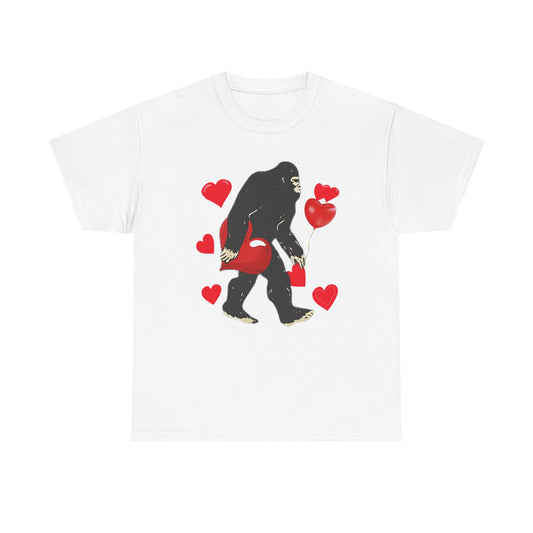 Bigfoot Valentine Shirt, Funny Bigfoot Love Tee, Valentines Day Gift, V-Day Heart T-Shirt, Unisex Heavy Cotton Tee, Sasquatch Valentine