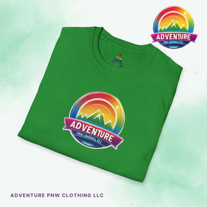 Pride PNW Mountain Tee – Rainbow Adventure