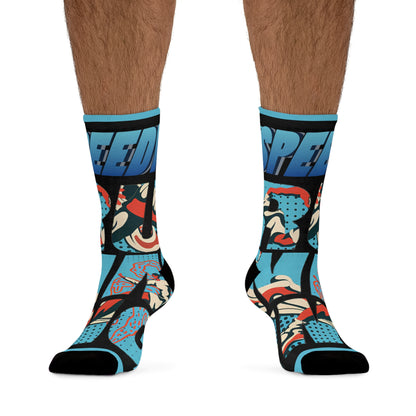 Bold Graphic Recycled Poly Socks | Eco-Friendly Footwear for Athletes, Speed Lovers, Gift for Sports Enthusiasts, Unique Fashion Statement,