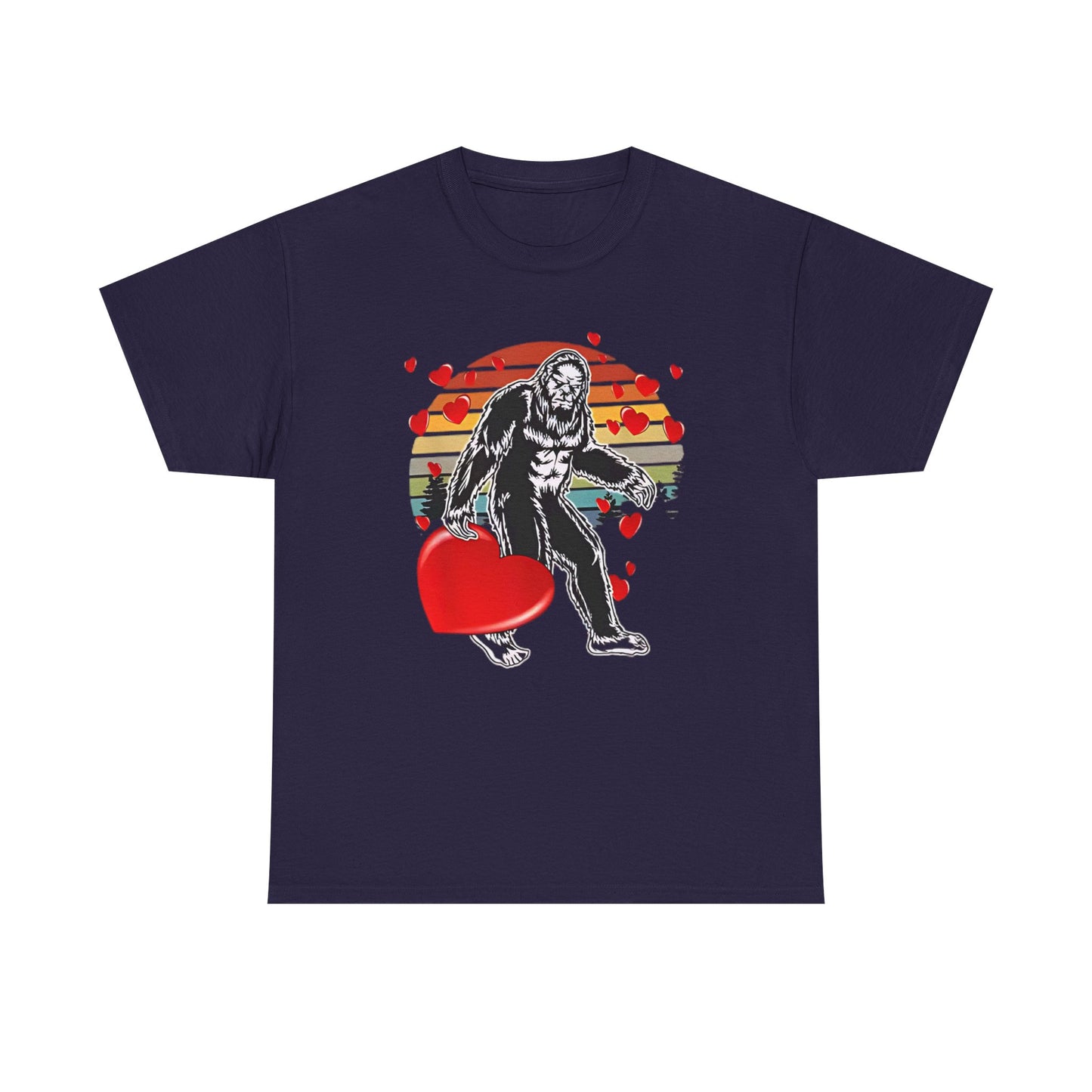 Bigfoot With Heart Unisex Tee, Sasquatch Valentine Gift Shirt, Valentines Day Apparel, Cryptid Lover T-Shirt, Mythical Creature Top