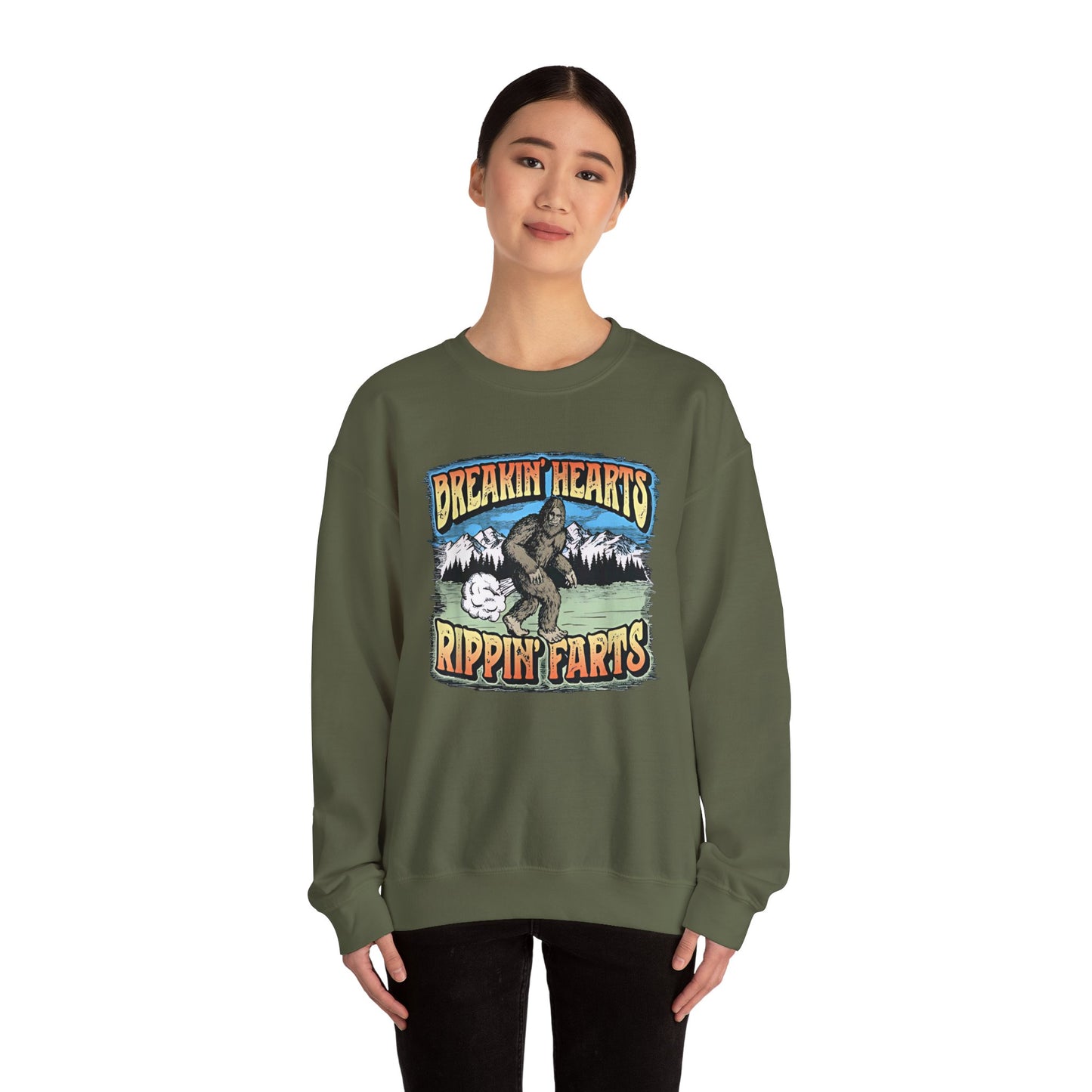 Adventure Breakin’ Hearts Rippin’ Farts Bigfoot 80s Sweatshirt
