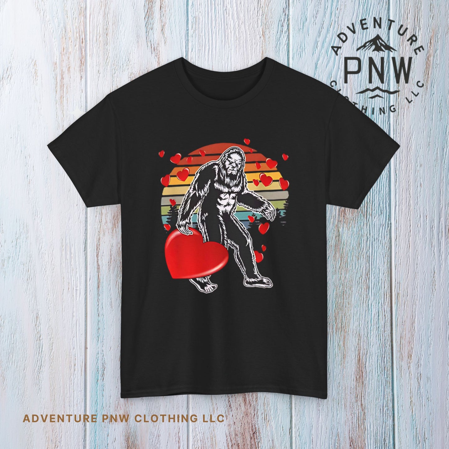 Bigfoot With Heart Unisex Tee, Sasquatch Valentine Gift Shirt, Valentines Day Apparel, Cryptid Lover T-Shirt, Mythical Creature Top