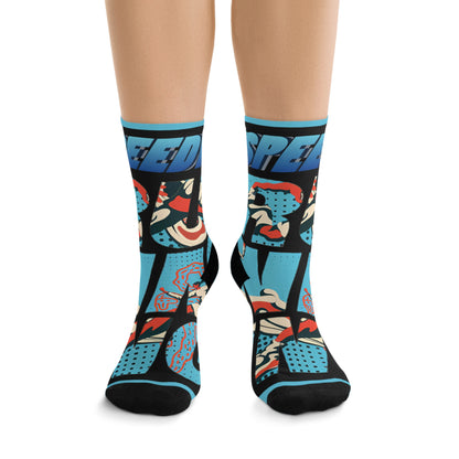 Bold Graphic Recycled Poly Socks | Eco-Friendly Footwear for Athletes, Speed Lovers, Gift for Sports Enthusiasts, Unique Fashion Statement,