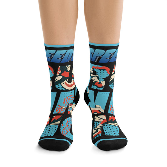 Bold Graphic Recycled Poly Socks | Eco-Friendly Footwear for Athletes, Speed Lovers, Gift for Sports Enthusiasts, Unique Fashion Statement,