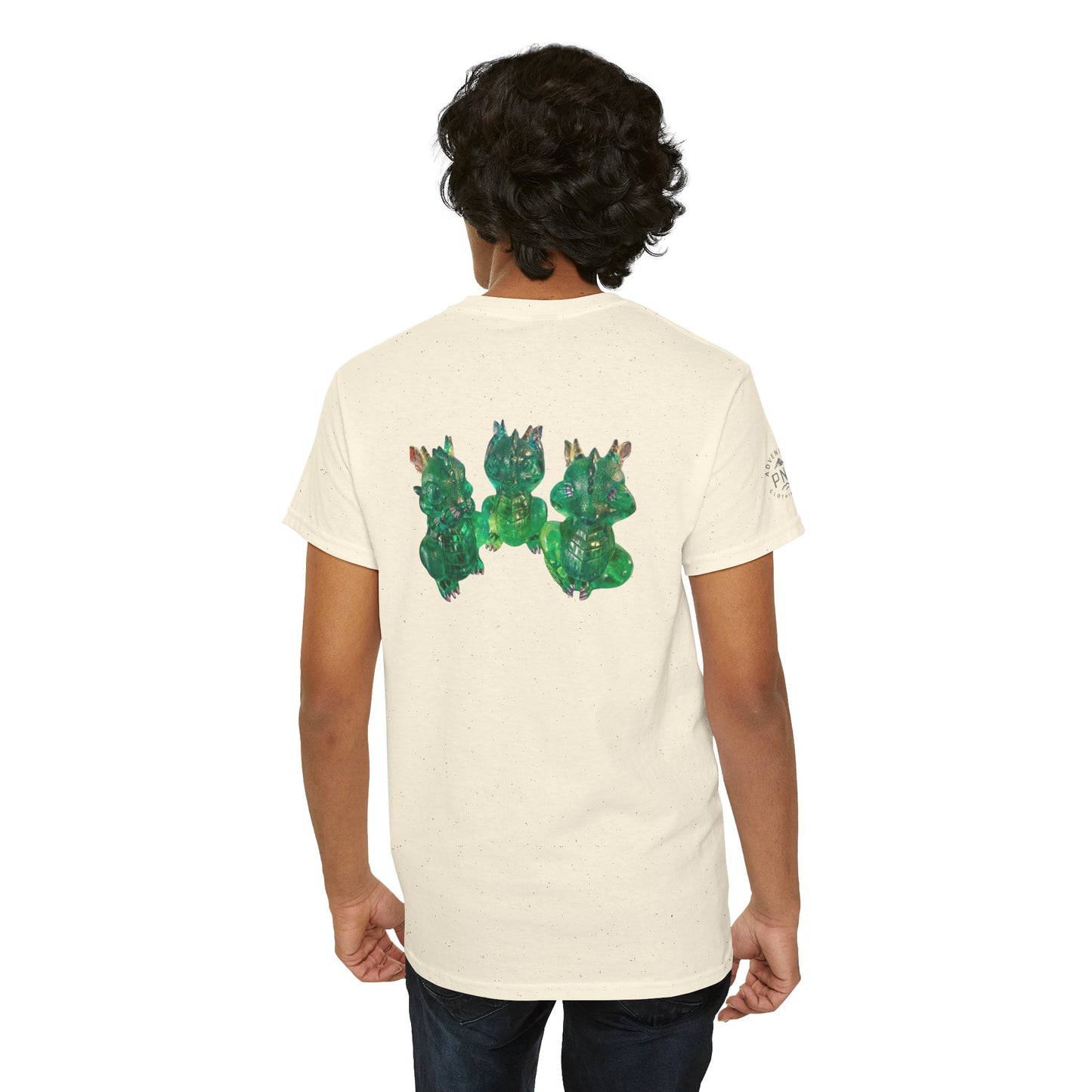"Green speak/ hear/ see no evil dragons"