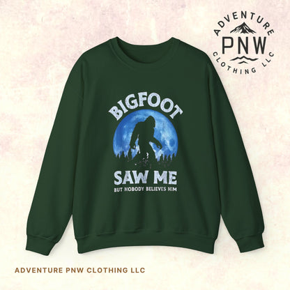 Funny Sasquatch Vintage Unisex Sweatshirt, Bigfoot Saw Me Shirt, Gift for Cryptid Lover, Yeti Graphic Pullover, Cryptozoology Crewneck