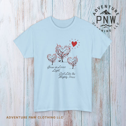 Grow in Love's Light Tree Heart T-Shirt, Outdoors Campers Top, Forest, Nature Lovers Gift, Love Shirt, Valentines day unisex Tshirt