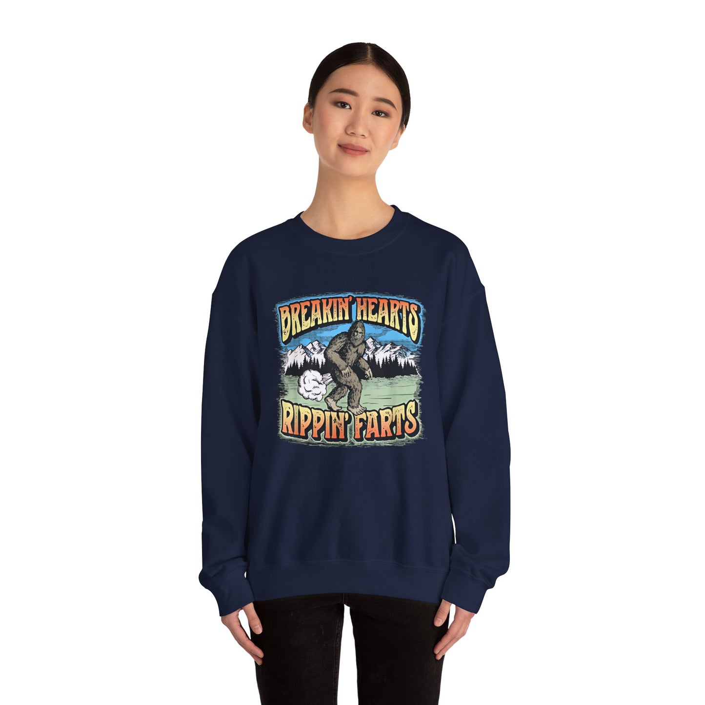 Adventure Breakin’ Hearts Rippin’ Farts Bigfoot 80s Sweatshirt