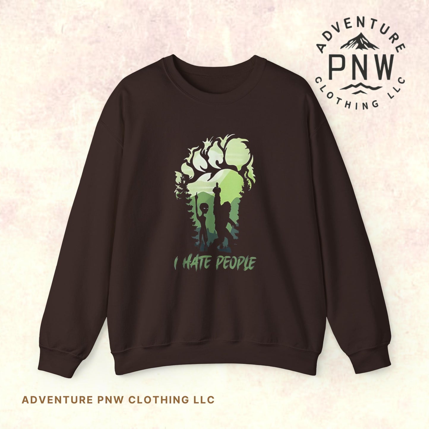 Funny Adventure Bigfoot & Alien “I Hate People” Sweatshirt