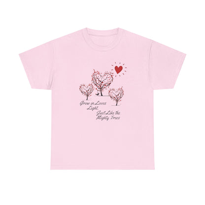Grow in Love's Light Tree Heart T-Shirt, Outdoors Campers Top, Forest, Nature Lovers Gift, Love Shirt, Valentines day unisex Tshirt