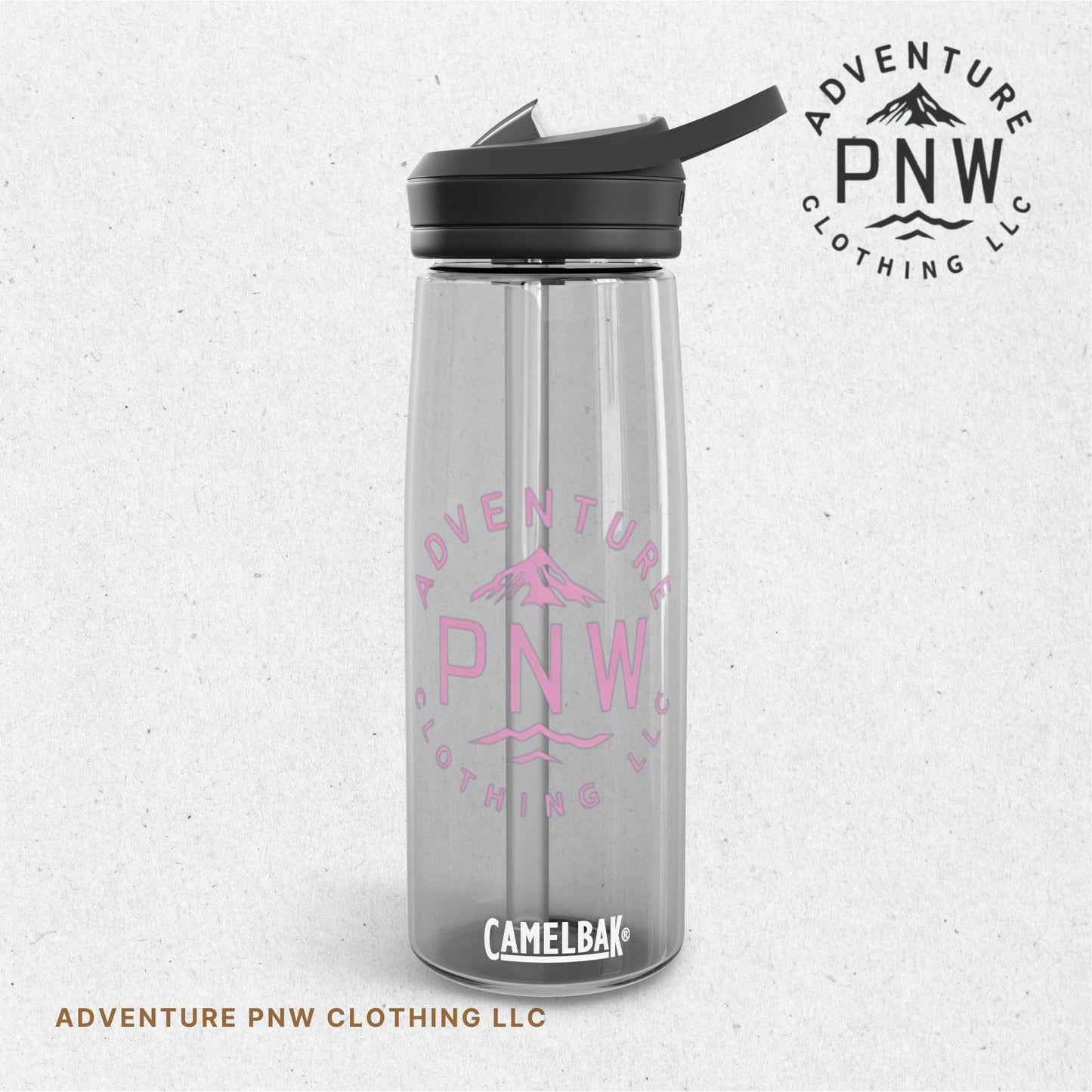 Personalized Pink Logo CamelBak Eddy® Water Bottle | Adventure PNW Mountain | 20oz & 25oz Durable Tritan™