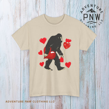 Bigfoot Valentine Shirt, Funny Bigfoot Love Tee, Valentines Day Gift, V-Day Heart T-Shirt, Unisex Heavy Cotton Tee, Sasquatch Valentine
